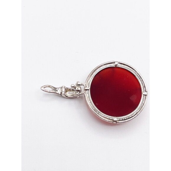 Sterling Silver Carnelian Pendant/Enhancer Floral Overlay Vintage 925 Marked - Picture 5 of 9